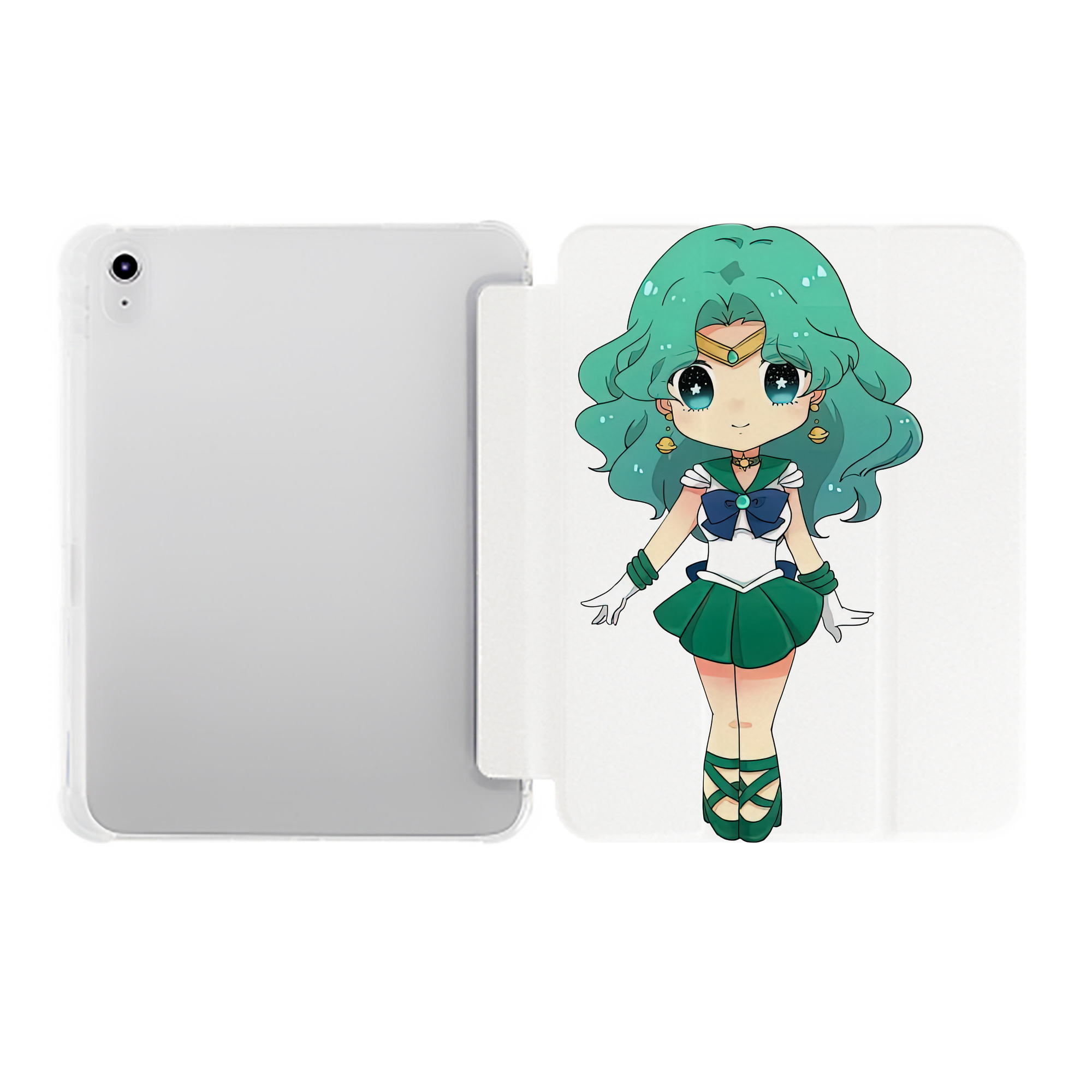 （画像用） 美少女戦士セーラームーン 海王 みちる（かいおう みちる） Sailor Moon Kaiou Michiru IPad ケース ペン収納付き 三つ折りスタンド PUレザー×シリコン 対応機種9.5/10.5/10.9インチ